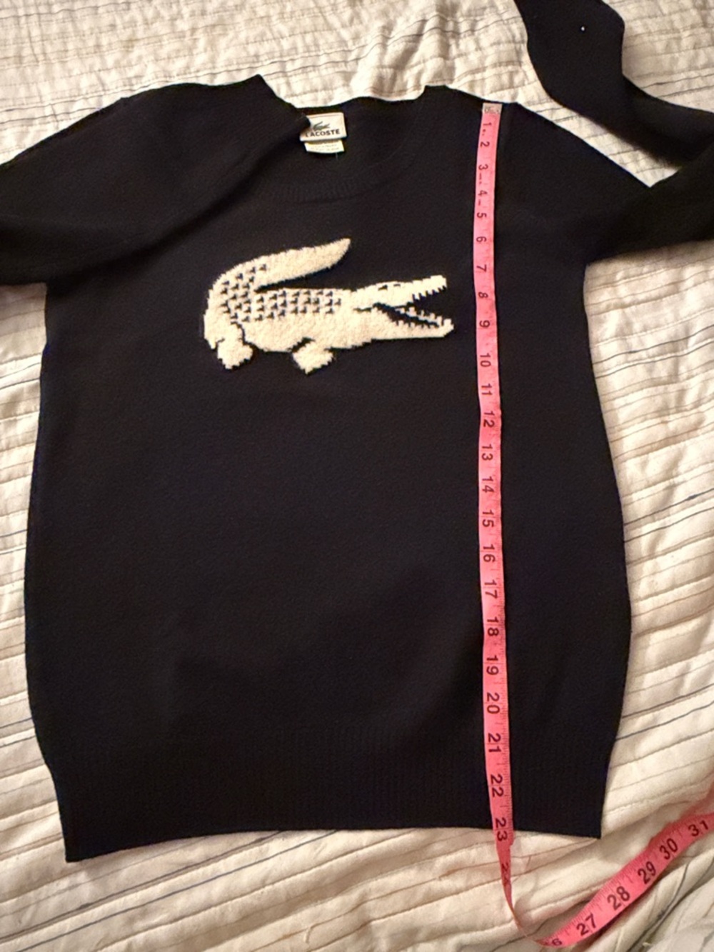 Lacoste Vintage Y2K Black Knit Pullover with Large White Instatsia Croc 🐊 Motif - Picture 8 of 10